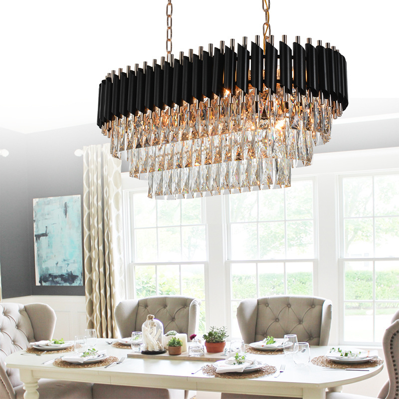 2022 Top Post Modern Hanging Lamp Black K9 Crystal Chandelier and lamps Light for Villa Fixture MHD9039