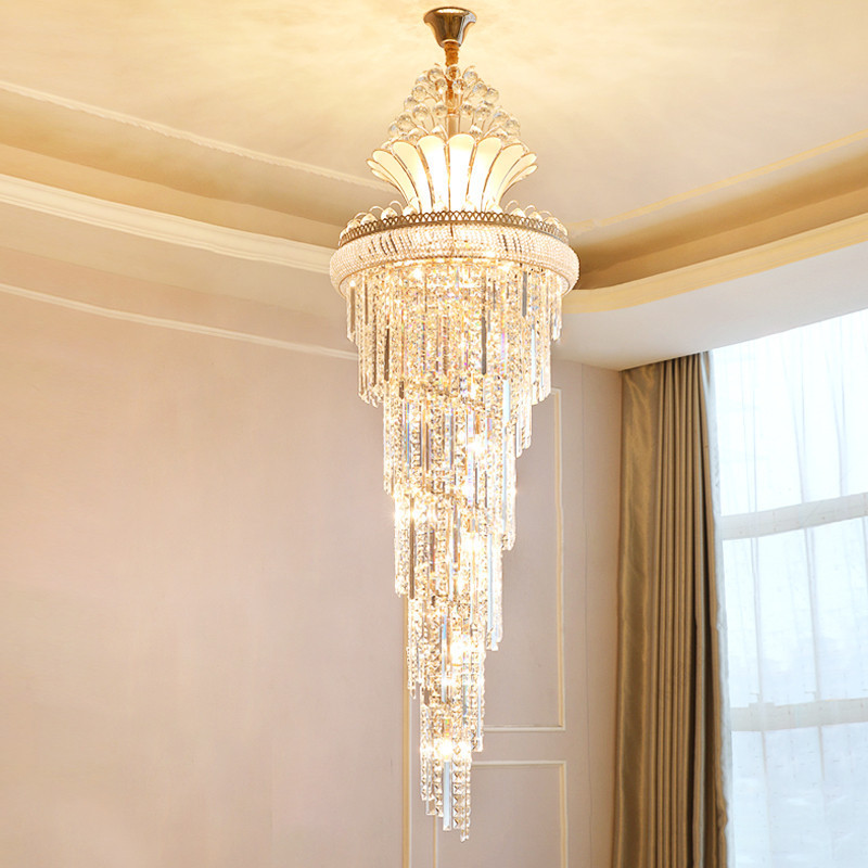 Modern Luxury Indoor Gold Large Round Stairwell Stair Lighting Crystal Chandeliers Pendant Lights for Hotel Lobby Staircase