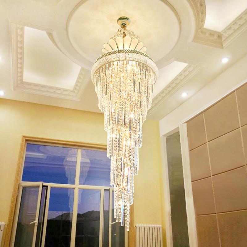 Modern Luxury Indoor Gold Large Round Stairwell Stair Lighting Crystal Chandeliers Pendant Lights for Hotel Lobby Staircase