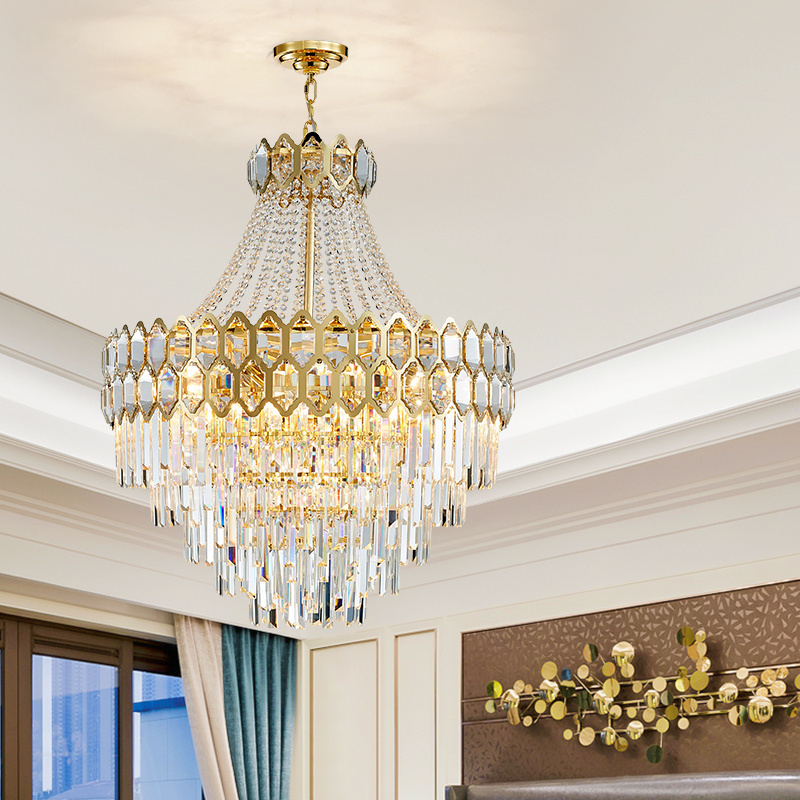 Luxury Design Round Solid Brass Creative Gold K9 Crystal Kristal Chandelier Pendant Light For Hotel Living Room Dining Room