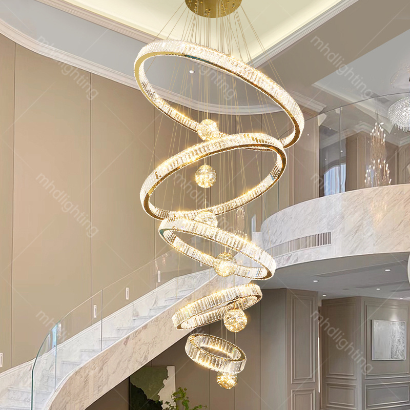 2024 New Chandeliers Pendant Lamp Luxury Crystal Chandelier Long Double Entry Stair Light Decorative Staircase Pendant Lights