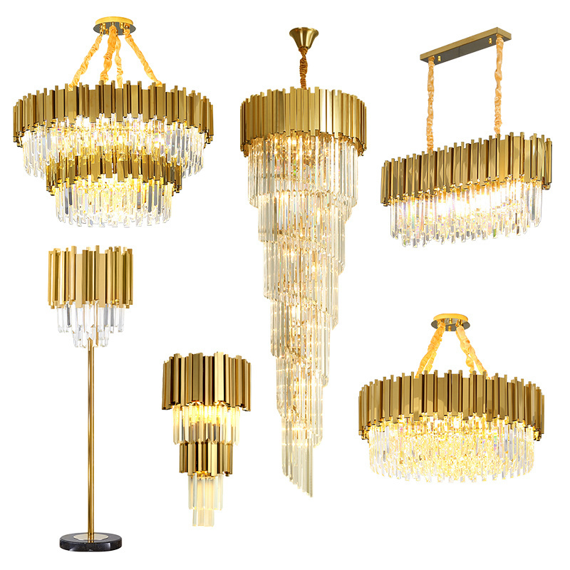 2023 Hot  Sale Living Dining Room Bedroom Wedding High Ceiling Pendant Lights Led Gold Luxury Modern Crystal Chandelier