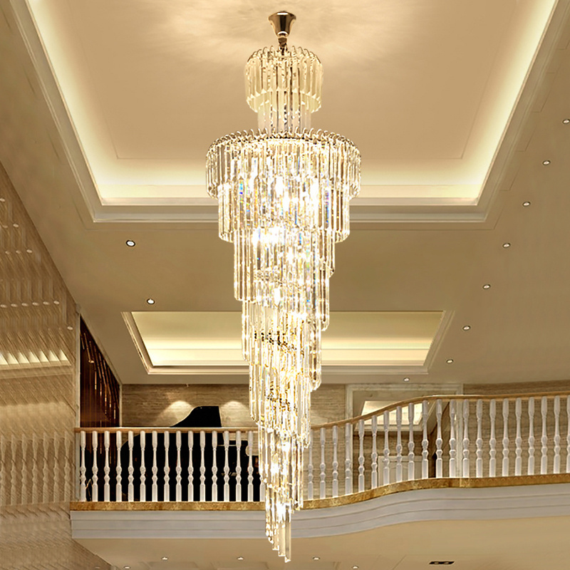 2024  Hot  Selling Hanging Pendant Lights Fancy Modern Big Long Luxury Crystal Chandeliers Gold Lamp Crystal Modern Light