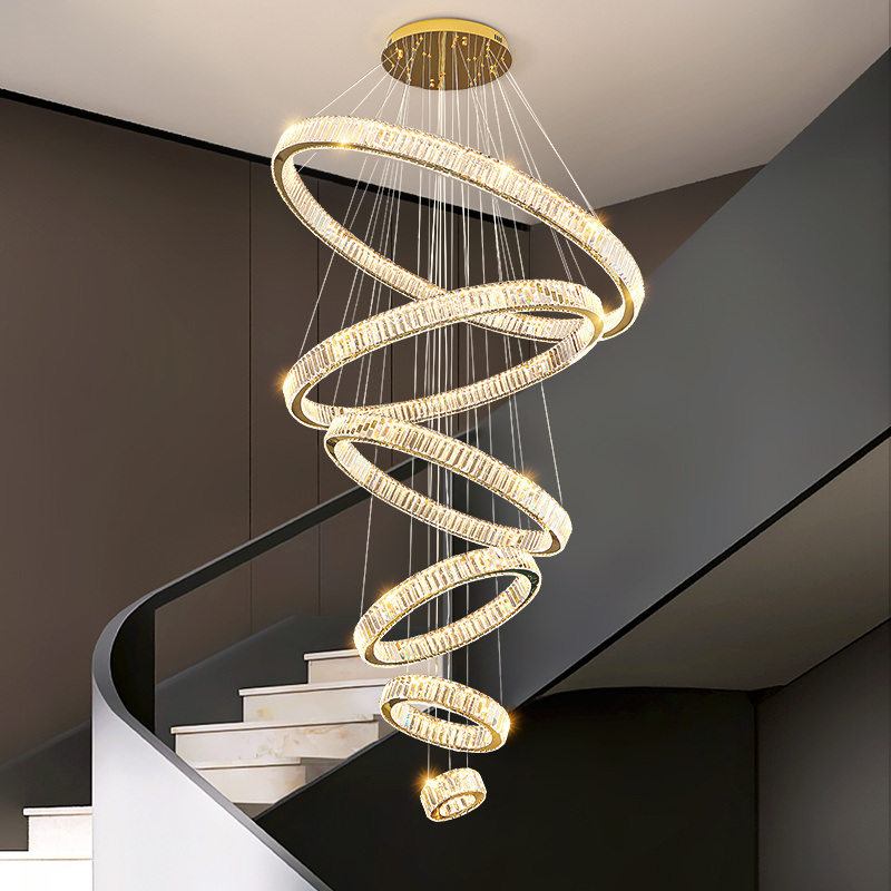 2024 Factory Price Creative One Luxury Model Lamp Indoor Villa Staircase Long Chandeliers Pendant Crystal Chandelier Lighting