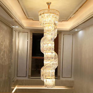 2023 New Design Large Decorative Living Room Factory Spiral Long Modern Luxury Crystal  Long Chandelier For High Ceiling