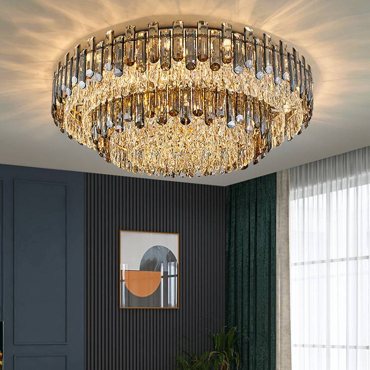 2023 New Design Hot Sale Smoky Clear Crystal Ceiling Lamp for Dining Bedroom Villa Hotel High Quality Ceiling Lighting