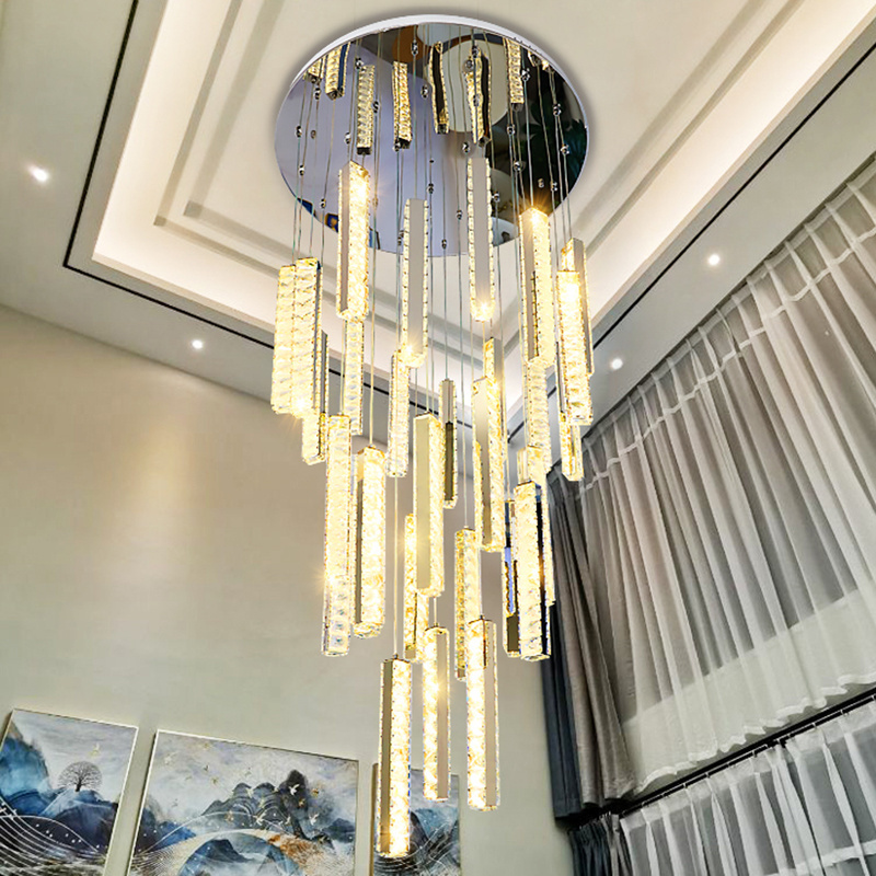 2023 Long Chandeliers Pendant Lamp Luxury Crystal Chandelier Long Double Entry Stair Light Decorative Crystal Led Pendant