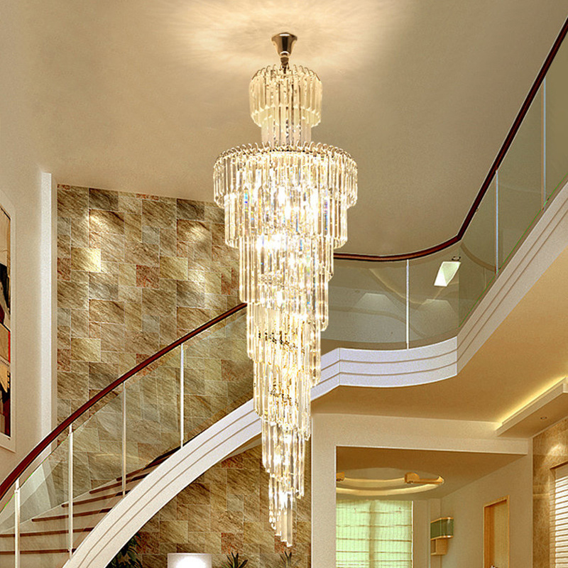 2024  Hot  Selling Hanging Pendant Lights Fancy Modern Big Long Luxury Crystal Chandeliers Gold Lamp Crystal Modern Light