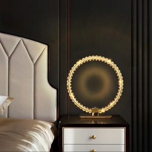 High Quality Modern Circle Ring Design Table Lamp Gold Chrome Color Stainless Steel k9 Crystal Bedside Table Lamp