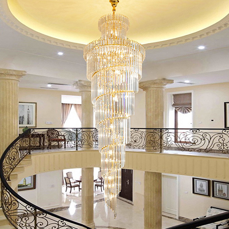 2024  Hot  Selling Hanging Pendant Lights Fancy Modern Big Long Luxury Crystal Chandeliers Gold Lamp Crystal Modern Light