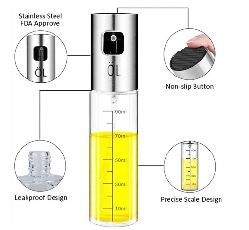 Kitchen Stainless Steel 100ml Olive Oil Spray Glass Bottle for BBQ Cooking