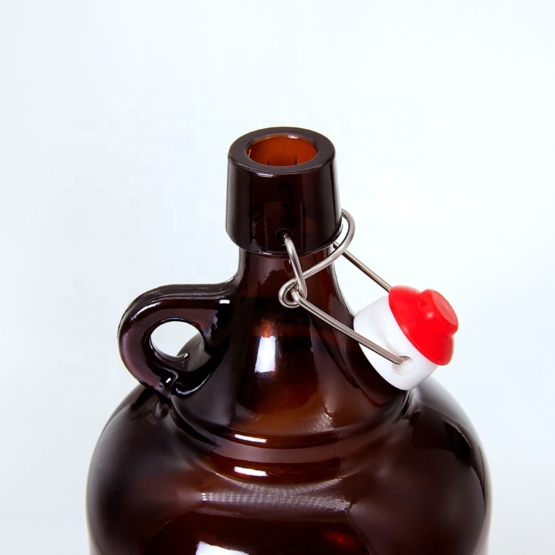 MH Amber Brown Glass Beer Bottles 1L 2L 1000ml 32oz 64oz Growler Swing Top Jug With Small Handle