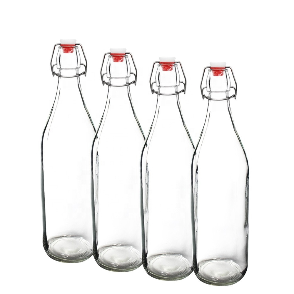 Wholesale EZ Cap Swing Glass Bottle 250ml 500ml 750ml 1000ml 1L Empty Clear Glass Kombucha Bottles glass Swing Top Bottles