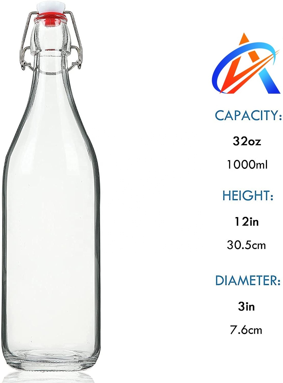 Wholesale EZ Cap Swing Glass Bottle 250ml 500ml 750ml 1000ml 1L Empty Clear Glass Kombucha Bottles glass Swing Top Bottles