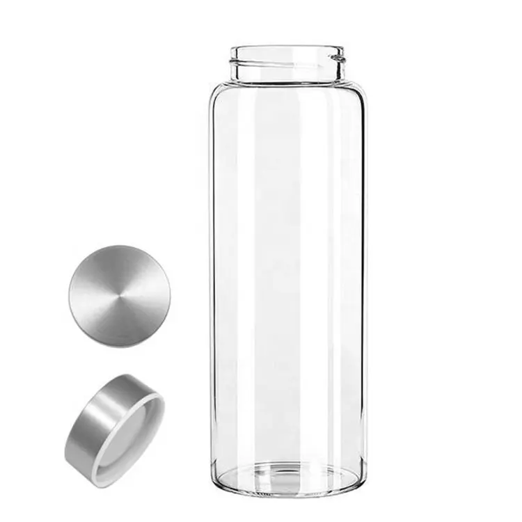 550ml 1l 1 Liter Borosilicate Water Glass Water Beverage Bottle With Stainless Steel Lids