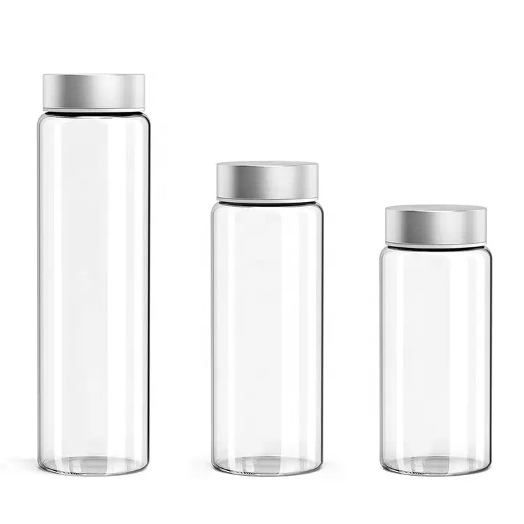 550ml 1l 1 Liter Borosilicate Water Glass Water Beverage Bottle With Stainless Steel Lids