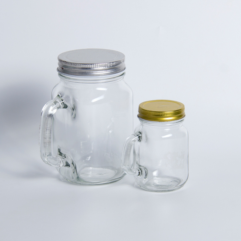 Fancy customized clear ice drinking glass jug mason jar with handle and straw