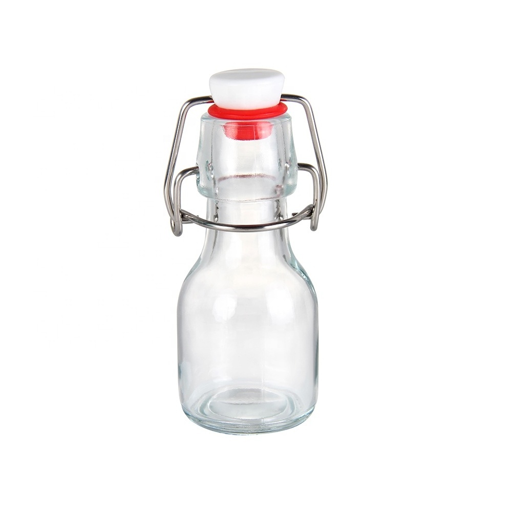 2oz 50ml 60ml Empty Mini Flip Top Bottle Clear Swing Top Glass Bottles for Juice Beverage with Cap