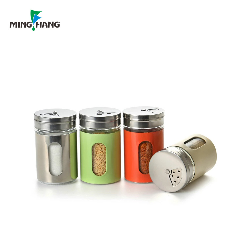 Wholesales Small Glass borosilicate spice jar salt pepper shakers with Stainless steel lid