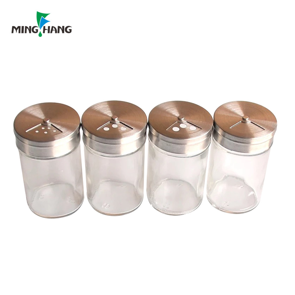 Wholesales Small Glass borosilicate spice jar salt pepper shakers with Stainless steel lid