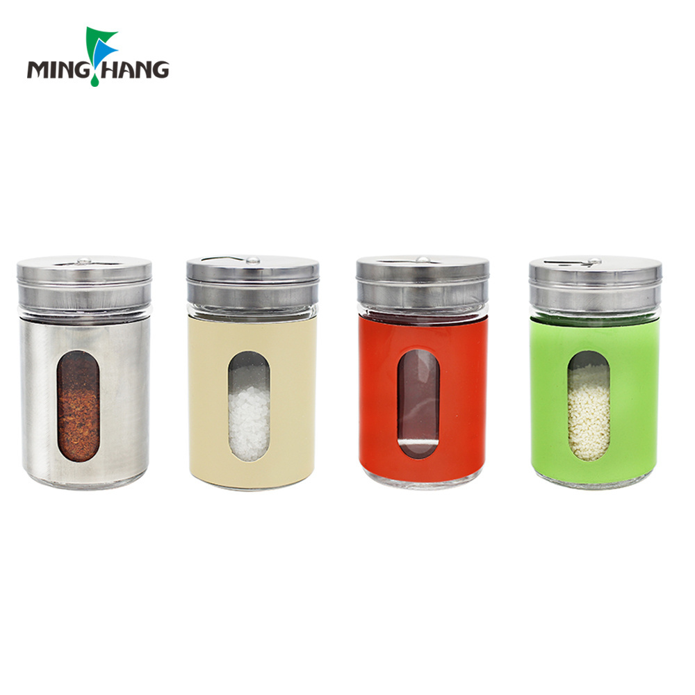 Wholesales Small Glass borosilicate spice jar salt pepper shakers with Stainless steel lid