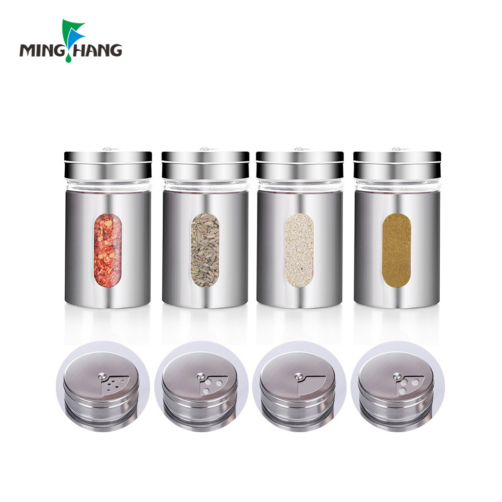 Wholesales Small Glass borosilicate spice jar salt pepper shakers with Stainless steel lid