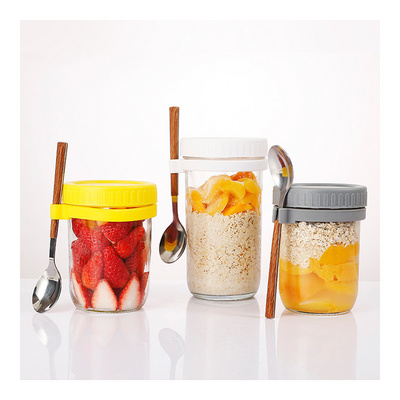 12oz Airtight Oatmeal Container with Measurement Marks Mason Jars with Lid for Overnight Oats Glass Container