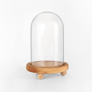 Decorative Borosilicate Clear Display bell jar Preserved Roses Glass Cloche Dome with Wood Base for Home Decoration