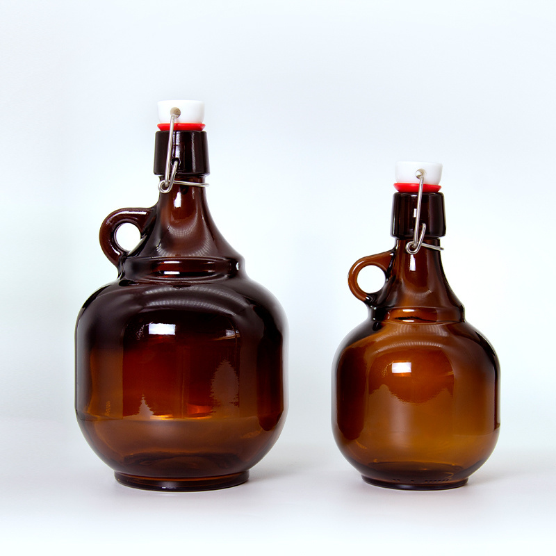 MH Amber Brown Glass Beer Bottles 1L 2L 1000ml 32oz 64oz Growler Swing Top Jug With Small Handle