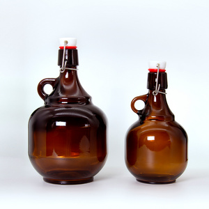 MH Amber Brown Glass Beer Bottles 1L 2L 1000ml 32oz 64oz Growler Swing Top Jug With Small Handle