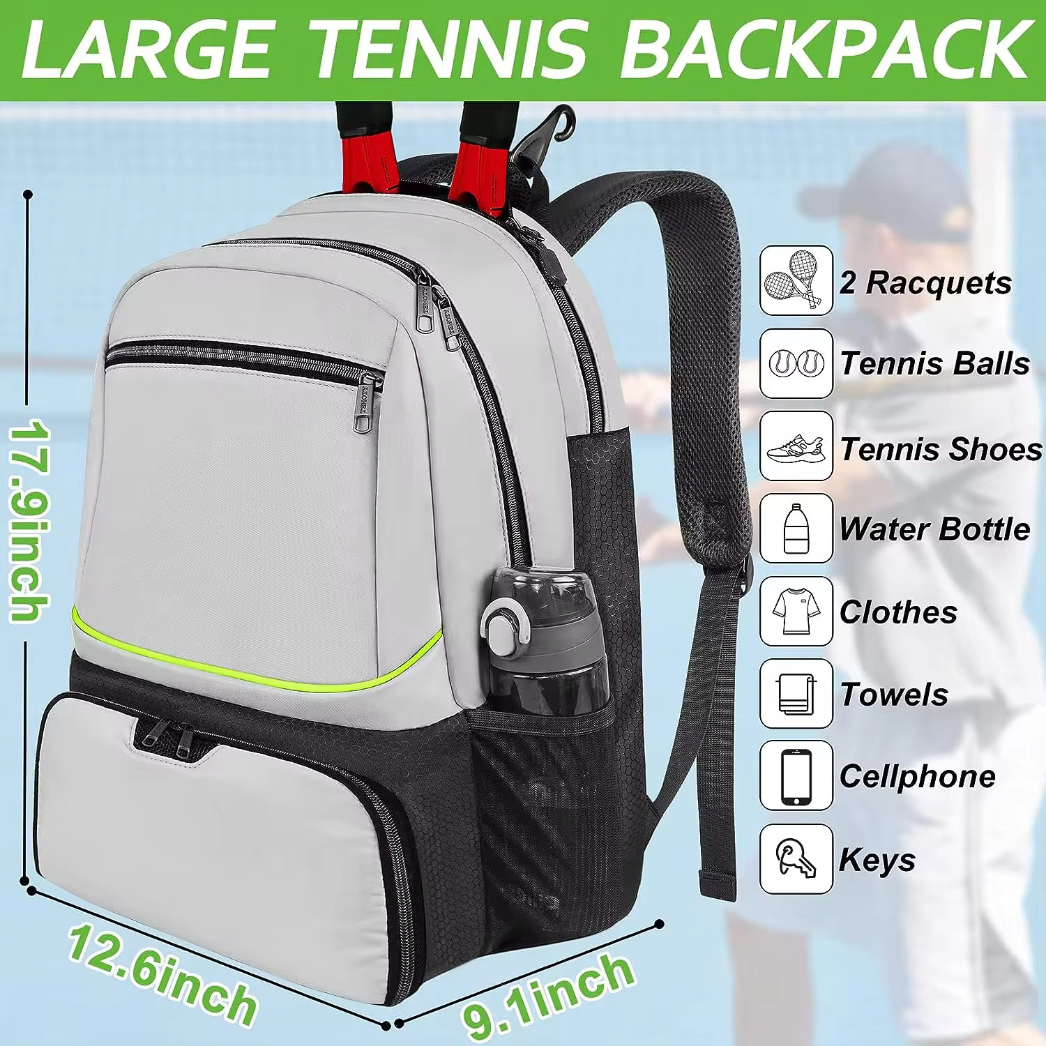 Factory Personalised Name Lightweight Tennis Backpack Customize Soft Little Patches Badminton Tennis Racket Backpack