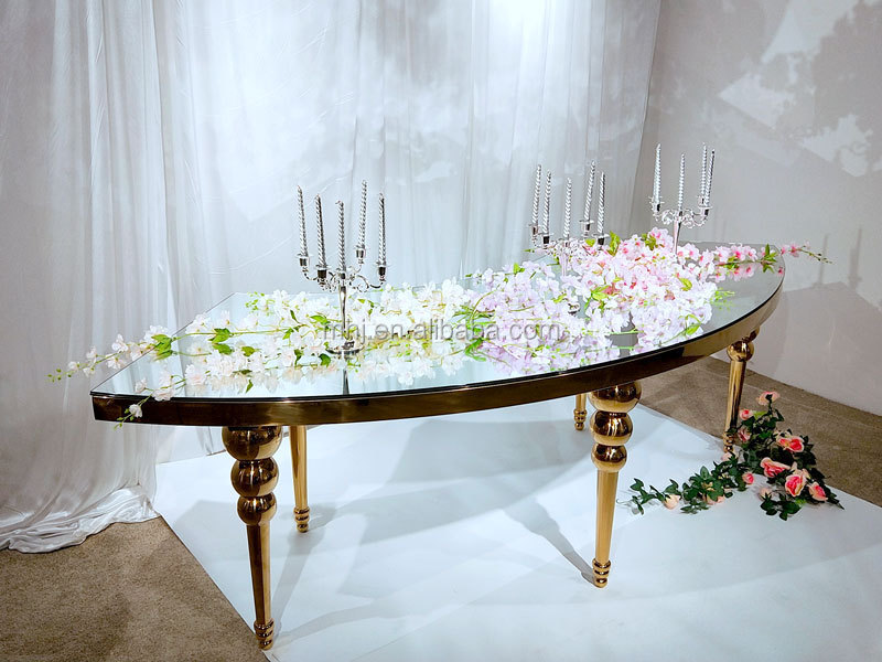 popular  event  circular arc stainless steel  glass wedding dining table