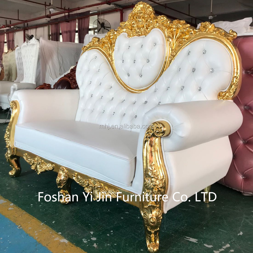 luxury customized golden frame love seat shape wedding chairs for bride and groom sofa chair