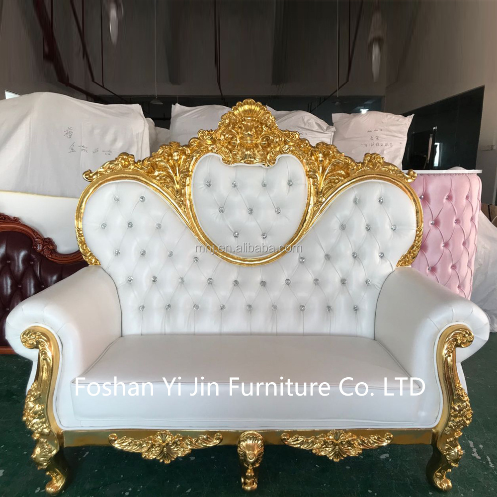 luxury customized golden frame love seat shape wedding chairs for bride and groom sofa chair