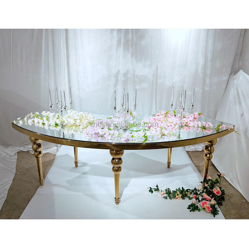 popular  event  circular arc stainless steel  glass wedding dining table