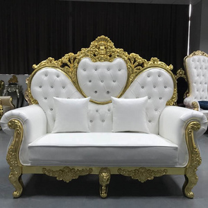 luxury customized golden frame love seat shape wedding chairs for bride and groom sofa chair