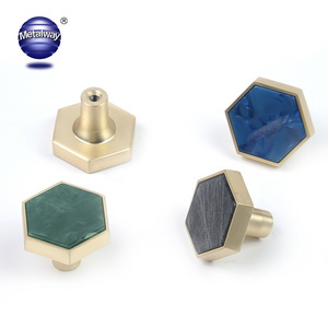 High Quality Custom Nordic Fashion Colorful Hexagon Cabinet Drawer Knob Brushed Brass Decorative Cabinet Hexagon Knobs