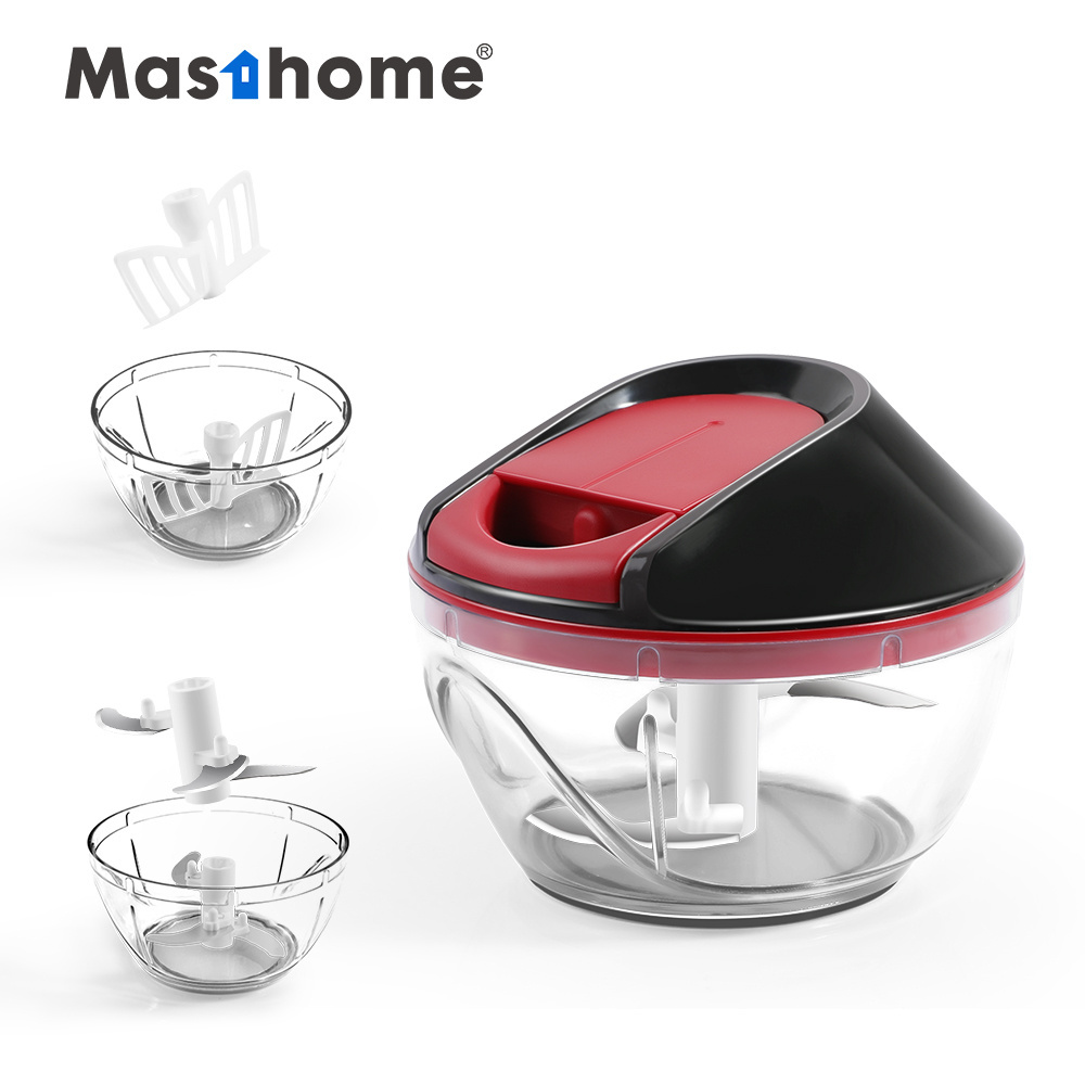 Masthome Multiple Use Manual Garlic Chopper Pull Cord Egg Whisk Pepper Vegetable Fruits Meat Food Chopper