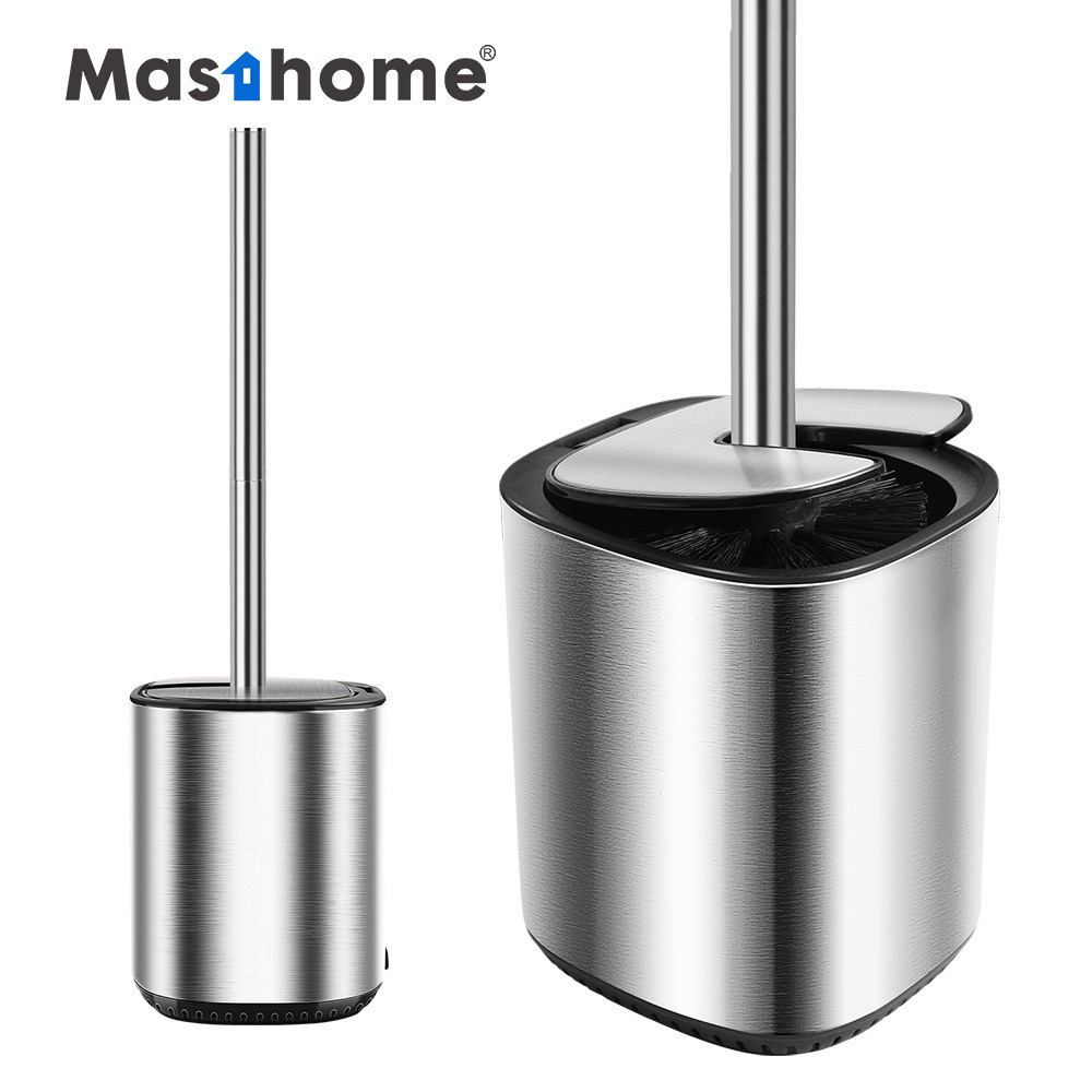 Masthome Automatical Lid Stainless Steel Toilet Cleaning Brush Toilet Brush And Holder Set For Bathroom