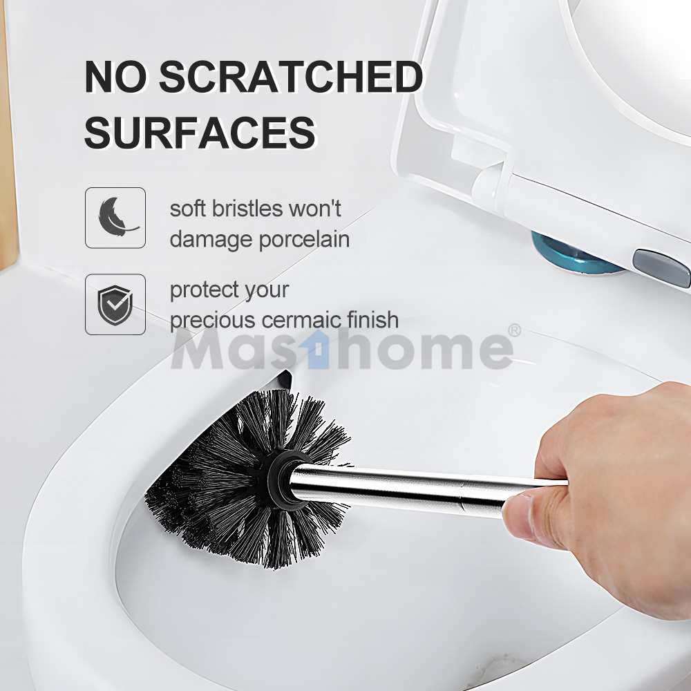 Masthome Automatical Lid Stainless Steel Toilet Cleaning Brush Toilet Brush And Holder Set For Bathroom