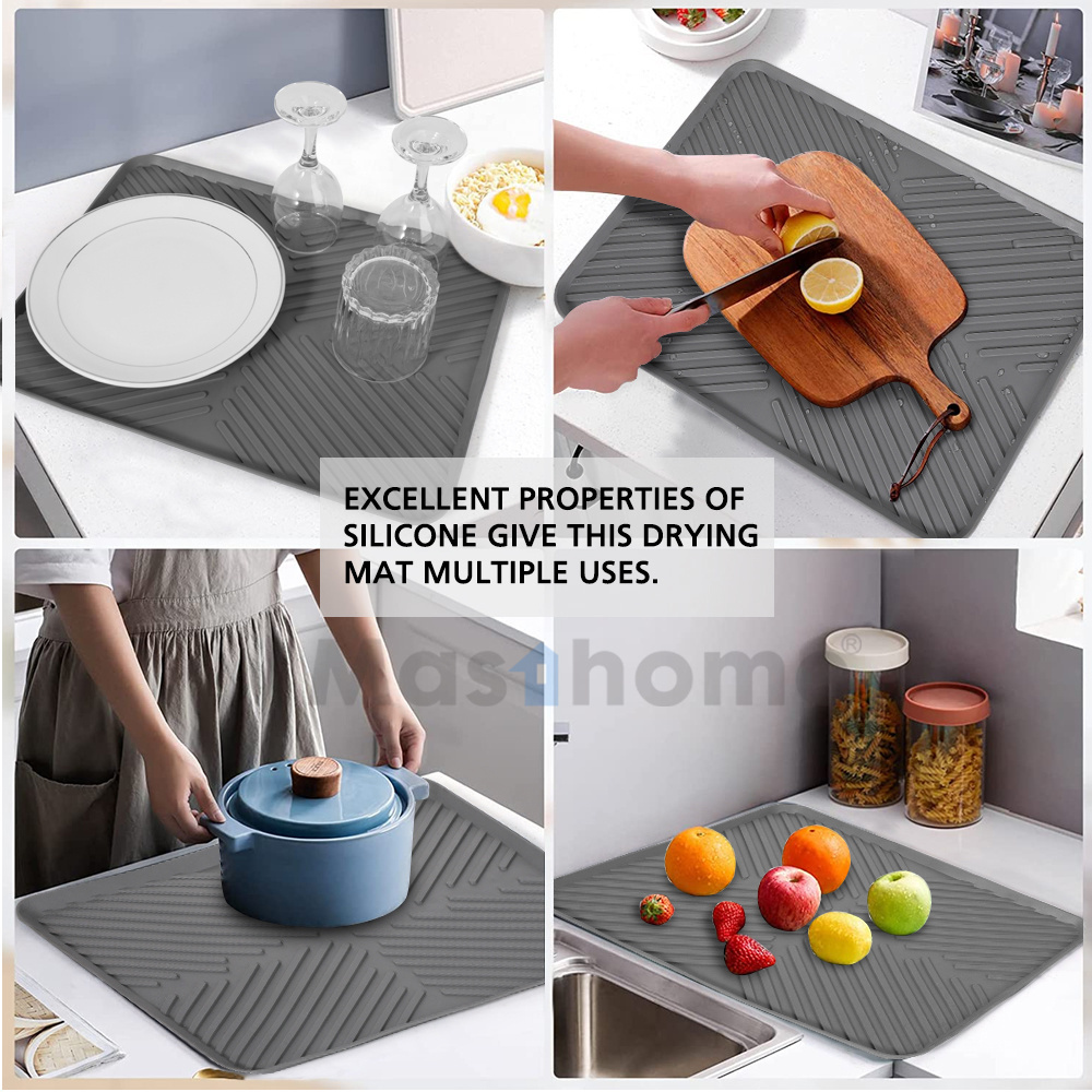 Masthome Multiple Usage Heat Resistant Trivet Silicone Sink Caddy Mat Dish Drying Mat For Kitchen