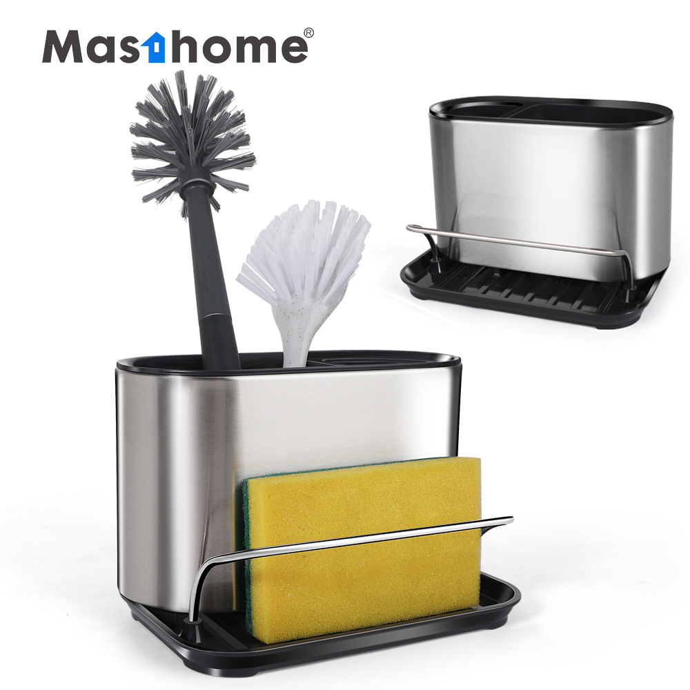 Masthome Stainless Steel Metal Sink Caddy Organizer Sponge Brush Holder Rack for Kitchen Sink