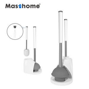 Masthome Hot Selling Bathroom Cleaning TPR Silicone Toilet Brush And Toilet Plunger With Holder Set