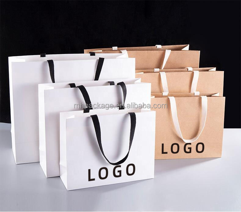 Yiwu Ming Huang Custom Matt Laminated Large White Paper Bag Luxury Shopping Bag Small Jewelry Gift Bags With Logo