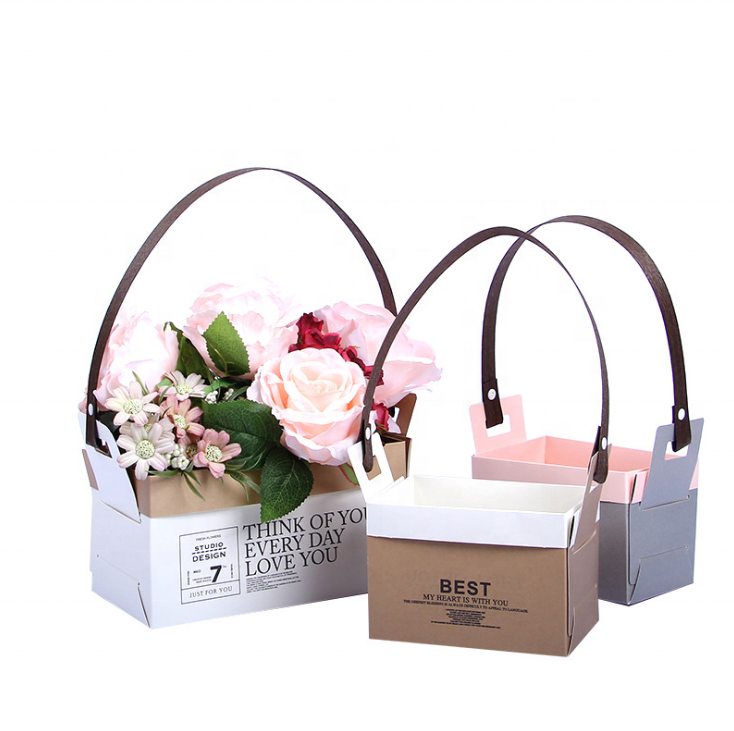 Luxury Wedding Favor Kraft Folding Floral Basket Waterproof Flower Box For With Handle