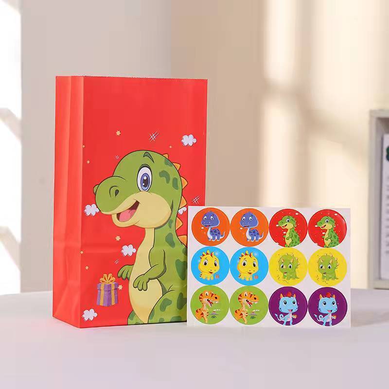 24pc Pack Baby Shower Birthday Party Favor Dinosaur Candy Treat Paper Bag For Kids