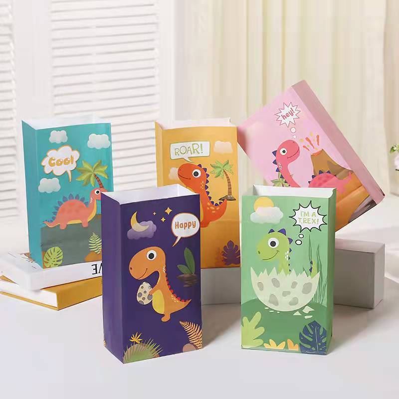 24pc Pack Baby Shower Birthday Party Favor Dinosaur Candy Treat Paper Bag For Kids