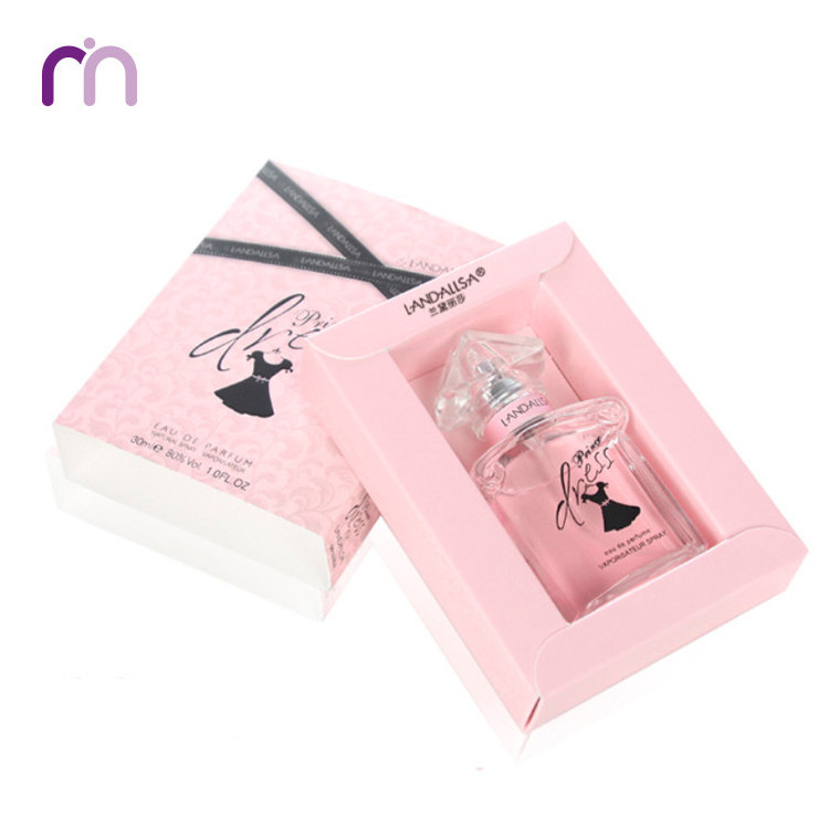 Custom Paper Slide Out Drawer Box Pink Perfume Packaging Box With Silk