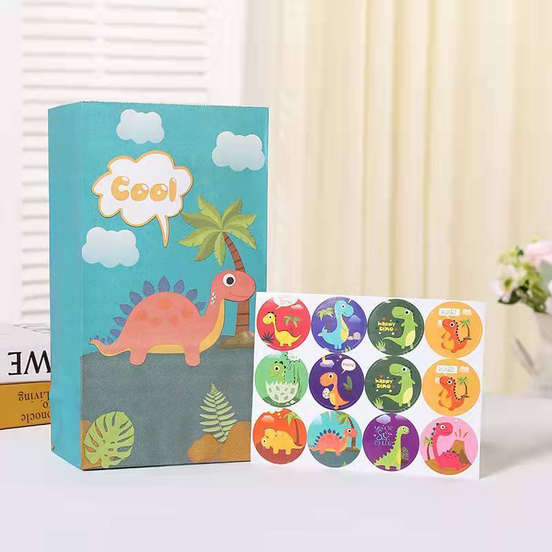 24pc Pack Baby Shower Birthday Party Favor Dinosaur Candy Treat Paper Bag For Kids