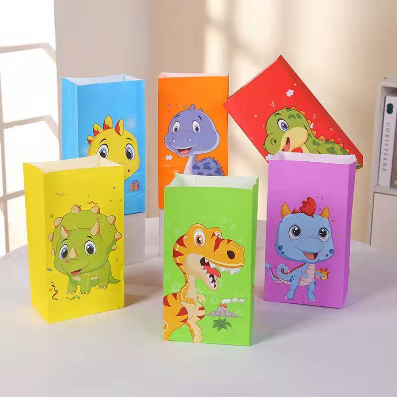 24pc Pack Baby Shower Birthday Party Favor Dinosaur Candy Treat Paper Bag For Kids